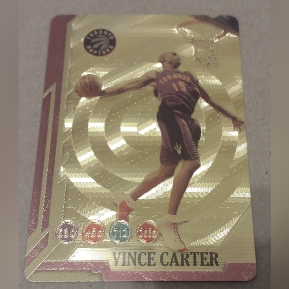 VINCE CARTER 24K GOLD COATED VINTAGE RAPTORS ALL-STARS BASKETBALL CARD WITH COA! - Picture 6 of 16